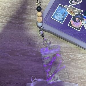 Leopard Print Beaded Lanyard with ID Holder